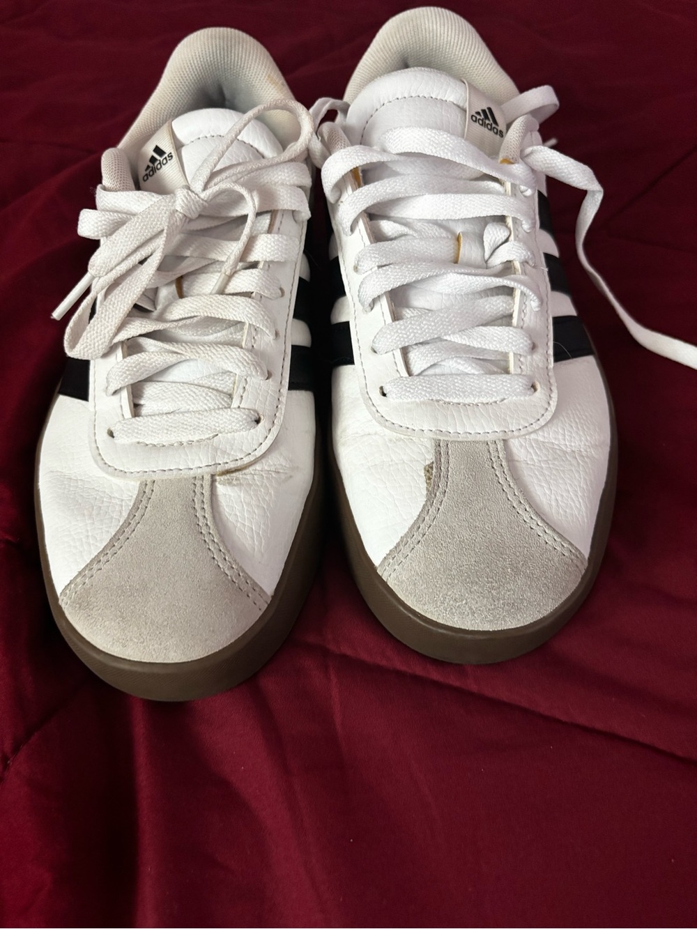 adidas White and Black Sneakers with Brown Sole